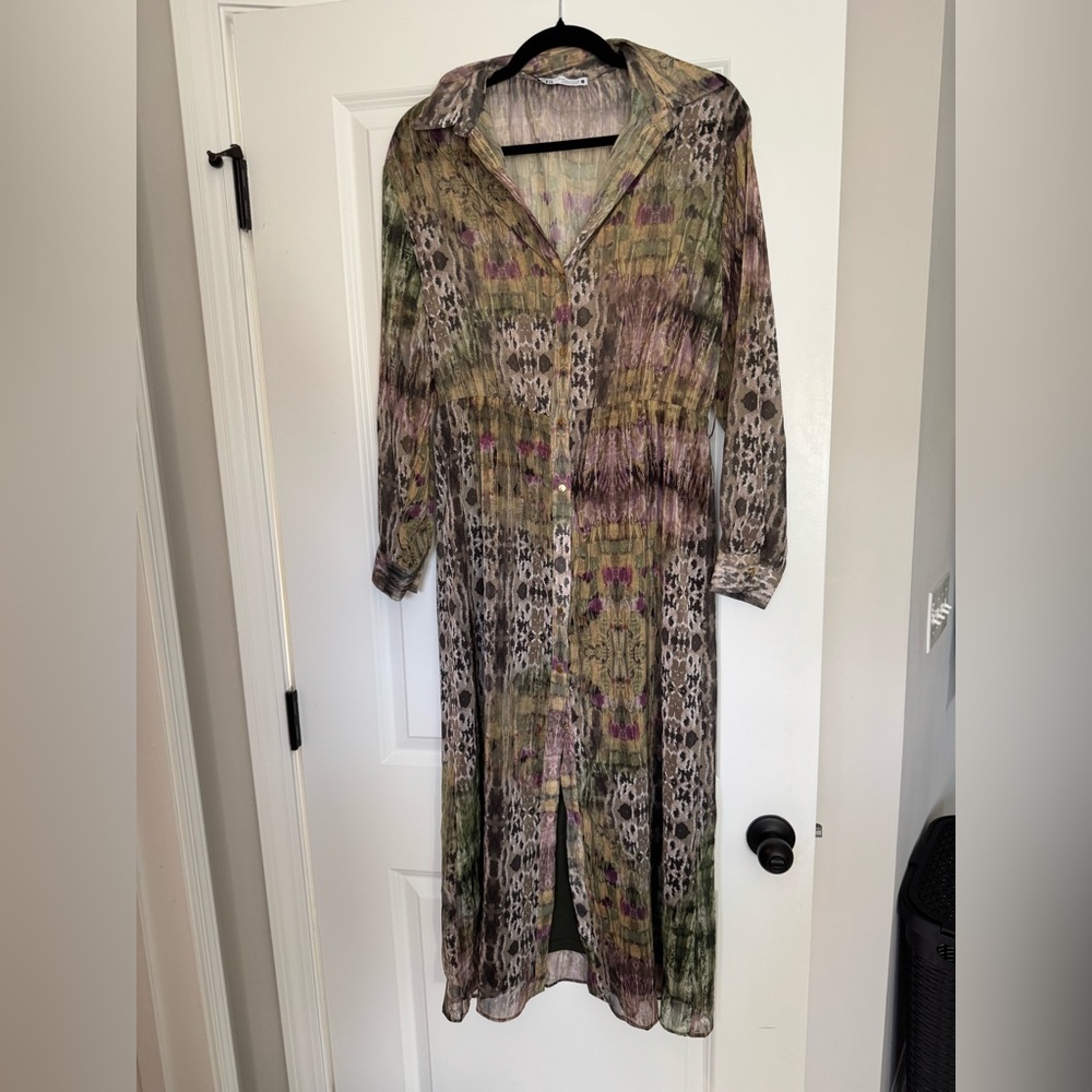 Zara Brown and Purple Sundress with Bishop Sleeves